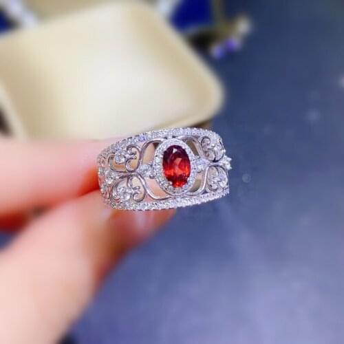 Natural real red garnet luxury ring Per jewelry 4*6mm 0.6ct gemstone 925 sterling silver Fine jewelry Q2142312