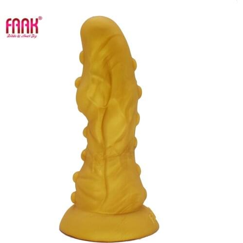 FAAK Silicone golden bumpy anal plug with suction cup g-spot stimulate dildos sex toys for men women gay lesbian masturbate