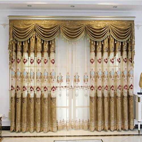 Modern Chinese Hollow Embroidered Chenille Curtains for Living Room Bedroom Villa Blackout Curtain Classical Valance Decoration