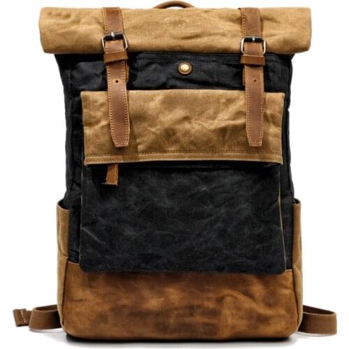 VZVA Fashion Backpack Men Rucksack Outdoor Travel Backpack Waterproof Waxed Canvas Bag Vintage Laptop Bag