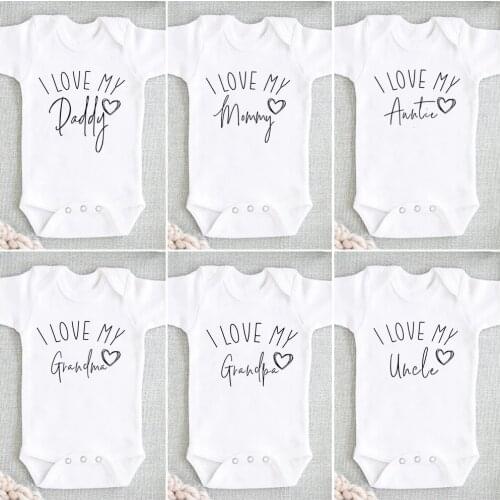 I Love My Uncle/ Aunt/Grandpa/Grandma Baby Announcement Clothes Newborn Baby Short Sleeve Bodysuits Casual Baby Boy Girl Onesies