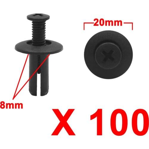 Uxcell 20pcs 8mm x 20mm x 20mm Plastic Rivets Fastener Clips Black for Car Auto Fender
