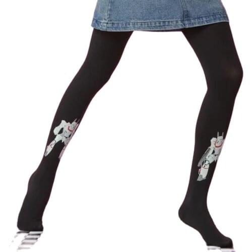 New Womens Tights Black Tights Robot Printed Womens Fashion Pantyhose Warm Pantyhose Female Girl Thick Tights