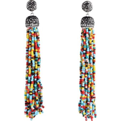 Claire Jin Long Tassel Earrings for Women boho Jewelry Small Beads Handmade Bohemian Earring 2019 Ethnic Wedding Party Accessory