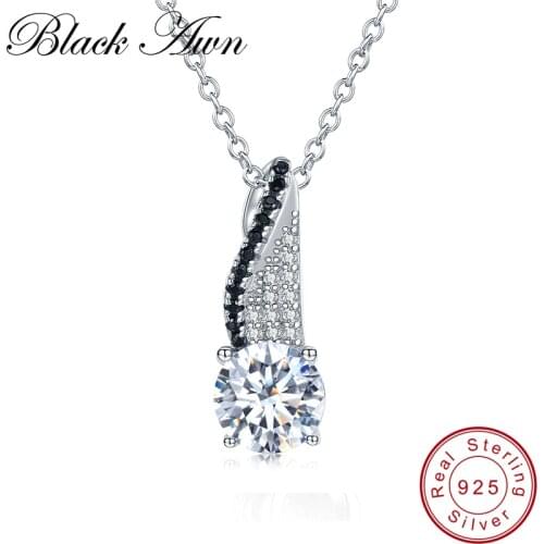 [BLACK AWN] Fine Genuine 100% 925 Sterling Silver Necklace for Women Female Necklaces Pendants Sterling Silver Jewelry P039