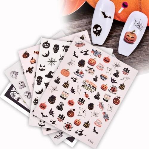 1 Sheet Halloween Series Self Adhesive Nail Sticker Pumpkin Lantern Skeleton Spider Vampire Decals For Nail Art Decoration Tools