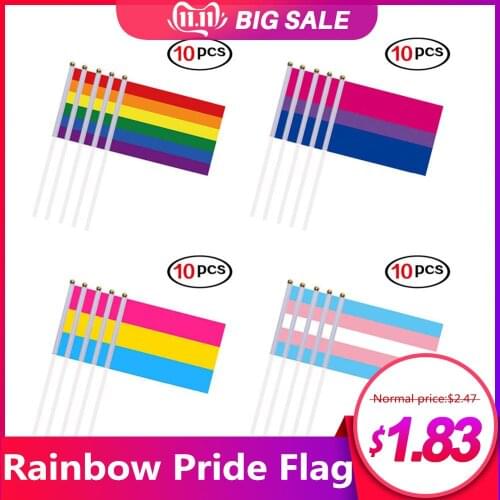 10PCS 14x21cm Gay Rainbow Pride Flag Polyester Fabric Rainbow Peace Flags Banner Pride Flag Gay Parade Flags Bunting Home Decor
