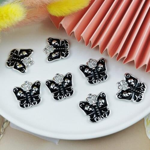 ApeUr 10pcs Halloween Skeleton Butterfly Enamel Charms White K Metal Pendants Fit Jewelry Accessory Earrings Necklace Floating