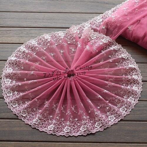 2yards/lot 20cm wide Embroidered Tulle Lace trim mesh lace trim~ Chateau Rose+white~lovely