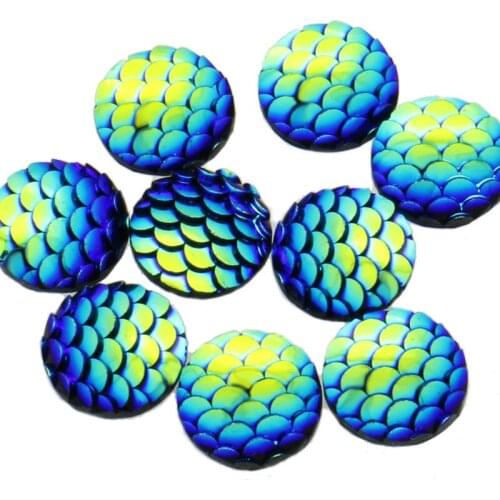 20pcs 12mm Fish Scale Resin Blue Yellow Cabochon Cameo Earring Pendant Jewelry Making