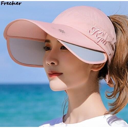 2021 Summer Sun Hat Visor Caps Female Scalable Brim Empty Top Baseball Cap UV Protection Beach Sun Visor Hats For Women