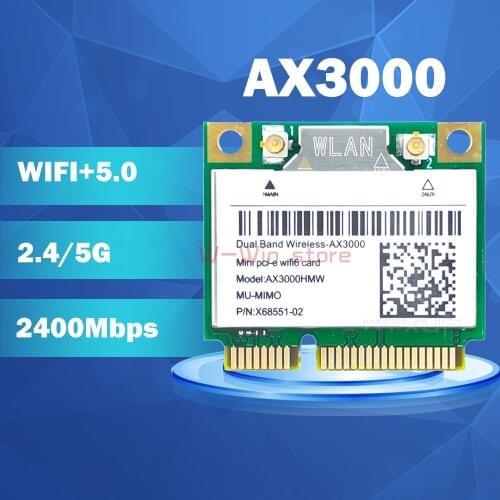 2974Mbps Wifi 6 AX3000 Wireless Half Mini PCI-E Network Wlan Wifi Card Bluetooth 5.0 802.11ax/ac 2.4Ghz/5Ghz Adapter MU-MIMO
