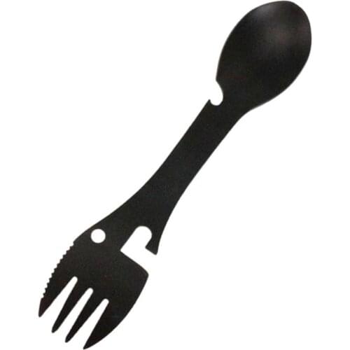 Portable Stainless Steel 5 In 1 Spoon Fork Steak Cutter Bottle Opener Outdoor Camping Tableware Multifunctional Spoon Opener