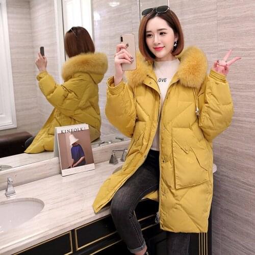 AYUSNUE 2020 New Parka Winter Jacket Women Down Cotton Coat Hooded Fox Fur Collar Korean Warm Oversized Parkas Mujer 18109