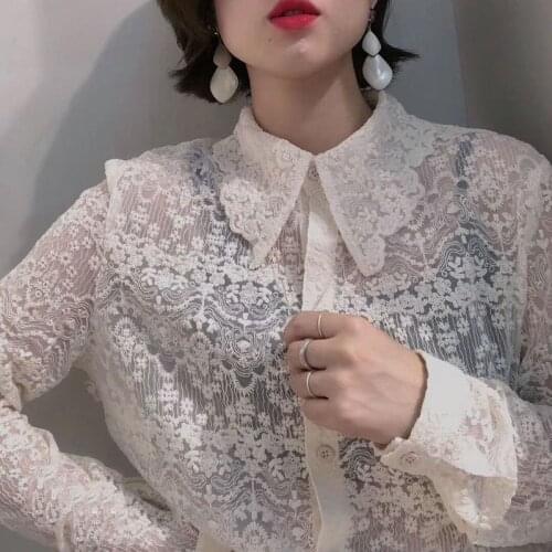 Blouse Women Fall and Winter Lapels Lace Shirt Womens Ladies Long Sleeves Shirt Top Blusas Ropa De Mujer