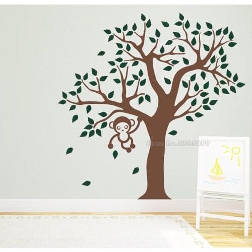 Large Funny Monkey Tree Wall Decal For Nursery Kids Room Cartoon Jungle Forest Animal Branch Vinyl Wall Stickers Bedroom LL2297