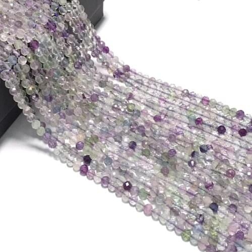 Round Faceted Natural Colorful Fluorite Stone Beads For Jewelry Making 2mm 3mm 4mm Loose Spacer Small Stone Beads DIY Bracelet