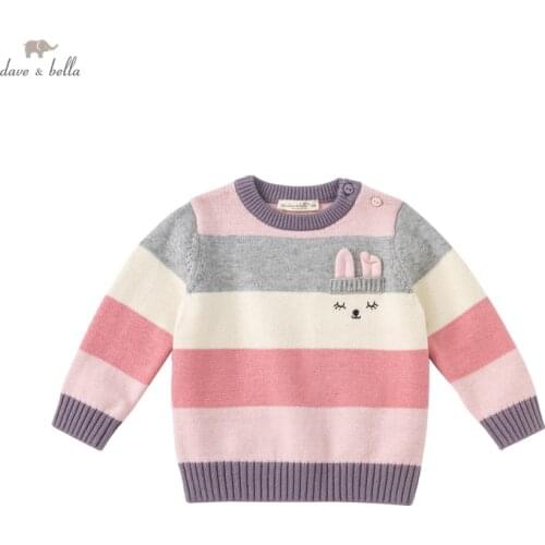 DB18892 dave bella autumn cute baby girls Christmas cartoon striped knitted sweater kids girl fashion toddler boutique tops