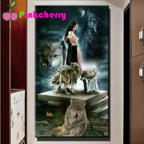 DIY 5d diamond mosaic Sexy Women And Wolves diamond painting cross stitch embroidery full round drill Portrait Animal Art,k984