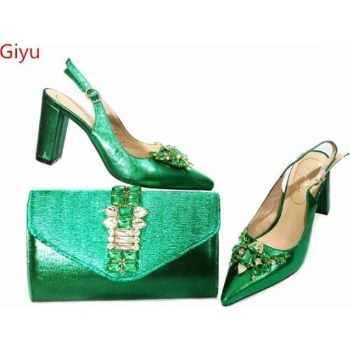 Doershow beautiful Italian Shoes and Bag Set African Wedding Shoe and Bag set Italy Shoe and Handbag Summer Set Women! SBK1-1