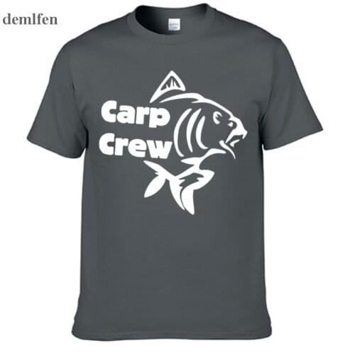 Print Carp Crew Fish T-shirt Summer Short Sleeve Cotton O-neck Men T Shirts Male TShirts Camiseta Tshirt Homme