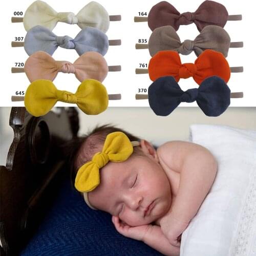 Sweet Fabric bow headbands Hair bow Hand-tied Bows Soft Nylon Hair Elastic bands Cotton fabric bow tie headband Kids headwear