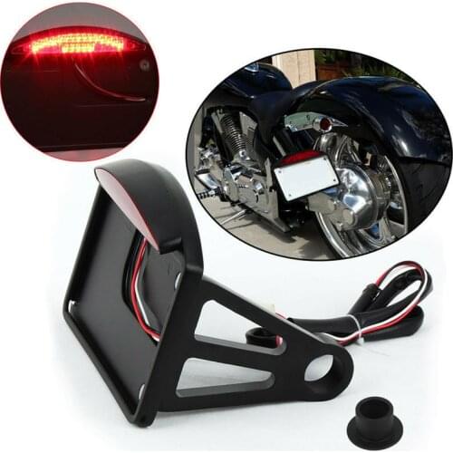 Chrome/Black Aluminum License Plate LED Tail Brake Side Mount License Plate Holder For Harley Softail Bobber Chopper Custom