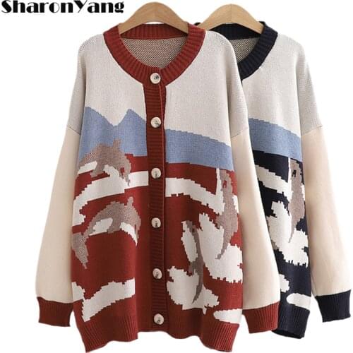 Women Autumn Loose Crop Cardigan Vintage Jumper Lady Fashion Knitted Cardigan Coat Plus Size Outerwear Sweater Jacket