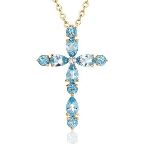 KOFSAC Fashion 925 Sterling Silver Necklaces For Women Anniversary Jewelry Exquisite Zircon Blue Cross Necklace Lady Party Gifts