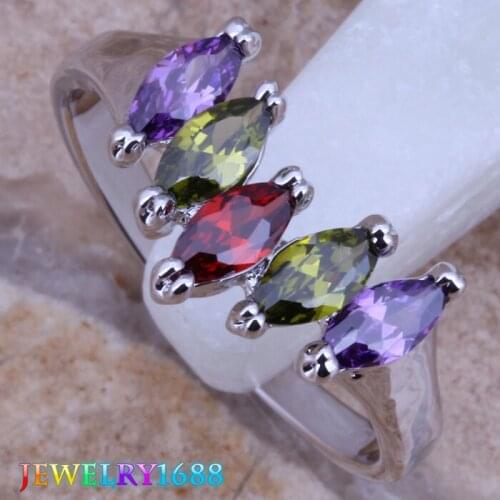 Fetching Multicolor Multigem Silver Plated Ring Size 6 / 7 / 8 / 9 D369