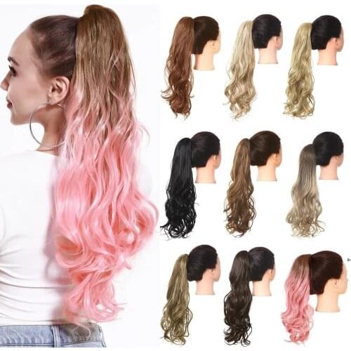 Ombre Curly Hair Ponytail Extensions Claw in Fake Pony tail Tail Hairpiece 2020 Afro Long Clip in Synthetic Blonde Pink Wavy Wig