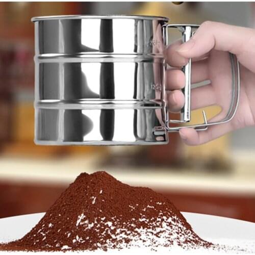 Kitchen Tools Stainless Steel Mesh Flour Sifter Mechanical Baking Icing Sugar Shaker Sieve Tool Cup Shape wholesale drop ship