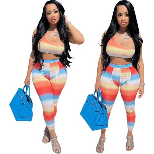 Fashion New Style Womens Clothing Pit Strip Personality Printing Sexy One Shoulder Hedging Temperament Commuter Two Piece Suit