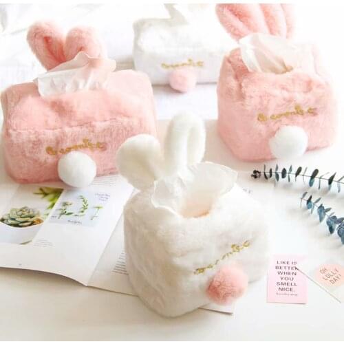 Cartoon Cute Rabbit Tail Bunny Plush Table Paper Towel Vehicle Tissue Box Napkin Case Stuffed Toy Gift