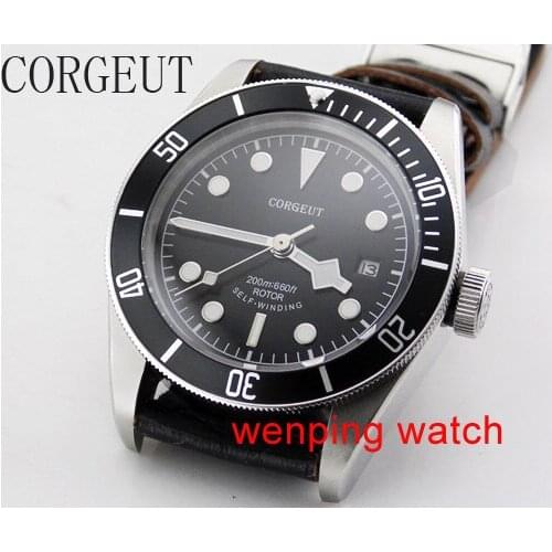 Corgeut 41mm Black Dial right date Sapphire Glass 20ATM Automatic Folding buckle Mens Watch 1542