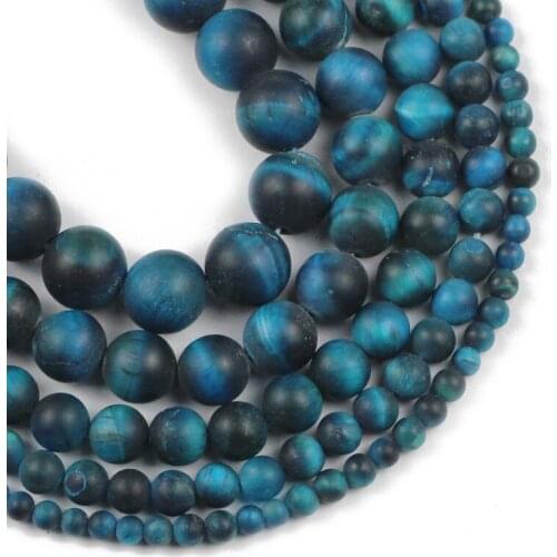 Natural Matte Peacock Blue Tiger Eye Stone Round spacers Loose beads for Jewelry making DIY bracelets Accessories 4/6/8/10/12MMc