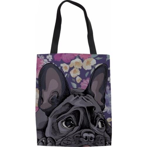 NoisydesignsCanvas Handbag Shopper Bag for Lady Girls Beach Bag 3D Dog French Bulldog Daisy Boxer Print Women Shopping Coth Bag