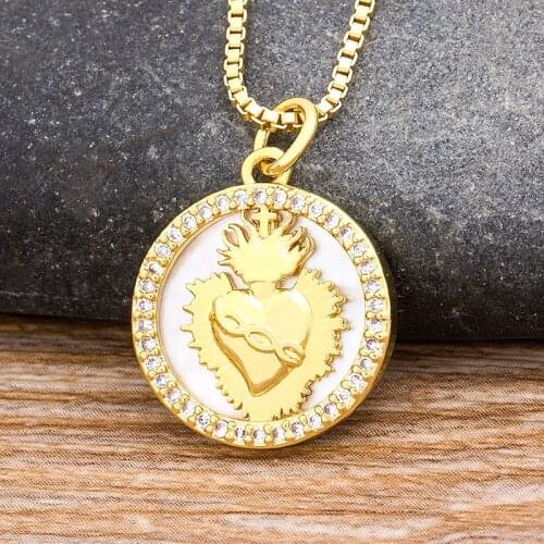 New Arrival Sacred Heart of Jesus Necklace Gold Copper Zircon Pendants Charm Party Wedding Anniversary Jewelry Gifts For Women