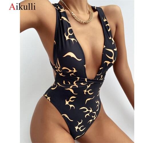 Sexy One Piece Swimsuits Women Deep V-neck Plunging Cross Bandage Swimwear Female Backless Monokini Beach Bathing Suits Summer