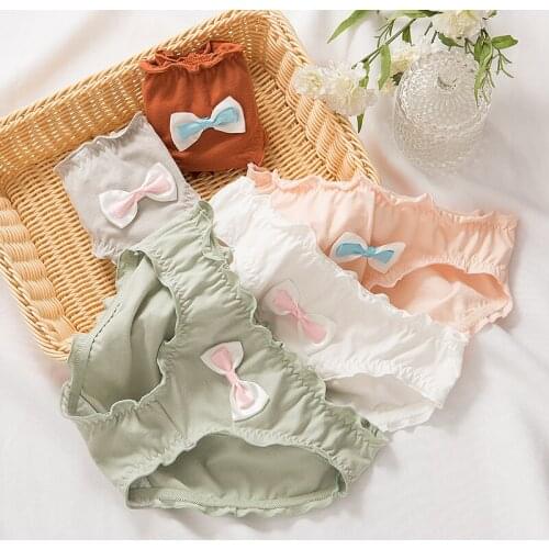 Cute Bow-knot Girls Panties Cotton Underwear Low-Rise Solid Color Sport Briefs Breathable Womens Underpants Intimates Lingerie