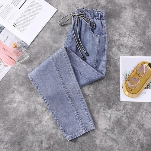 Blue Jeans Spring And Summer 2021 New Elastic Waist Thin Quarter Jeans Harem Pants