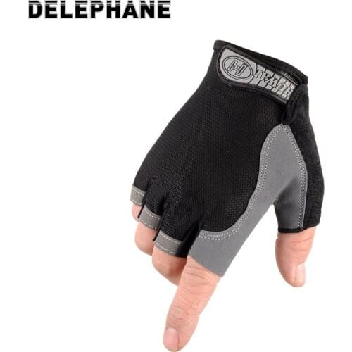 DELEPHANE Gym Gloves Fingerless Mesh Breathable Quick Dry Non-Slip Adjustable Mittens Women Cycling Gloves Male Horizontal Bar