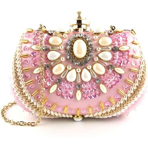 Vintage Style Women Beaded Evening Bags Embroidery Small Day Clutches Wedding Bridal Handbags Case Purse Pearl