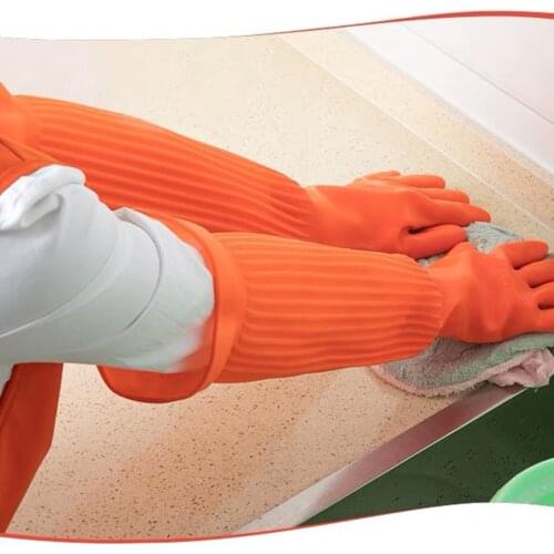 56CM Waterproof Household Gloves Warm Dishwashing Glove Water Dust Stop Cleaning Long Rubber Housework Kitchen Tools
