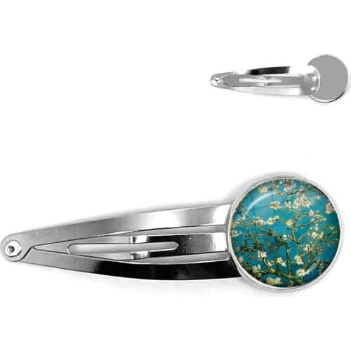 Van Gogh Almond Branch Flowering Art Hairpins Sunflowers Art Vintage 20mm Glass Cabochon Barrette Stick Hair Pins For Women