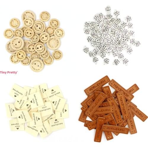 100PCS Handmade with Love PU Leather Label Tags Mix Material for Sewing Embellishment, Handmade Crafts,Apparel Accessory