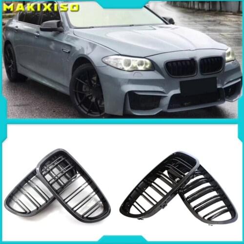 2Pcs Gloss Car Front Grille Wide Kidney Grille Grill For BMW 5 Series F10 F18 2010-2017 Front Bumper Grille