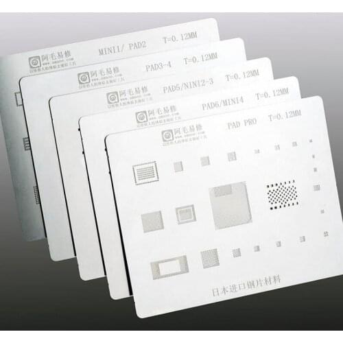 5pcs/set For iPad pro/6/5/4/3/2/Air/Mini 1/2/3/4 BGA Stencil CPU RAM Wifi Nand Power Audio IC Reballing Pin 0.12mm Thickness