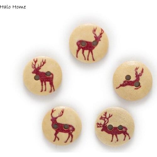 50pcs 2 Hole Christmas Elk Round Wood Buttons Home Clothing Sewing Scrapbooking Decor Handmade DIY 15mm