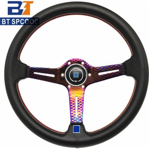 Car Steering Wheel 14 Inch 350mm Leather Racing Drift Sport Multicolor Body Frame Steering Wheels Concave Universal Competitive